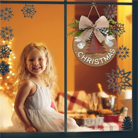 Christmas Decoration Wreaths Rustic Christmas Hanging Door Sign with Plaid Bow - Picture 6 of 7